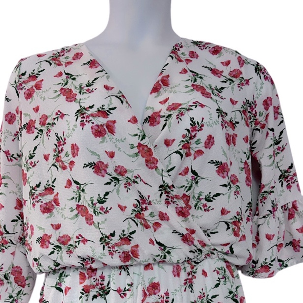 Red Lolly Ivory Bell Sleeve Romper Wrap Blouson Ruffle Shorts Jumpsuit - Picture 11 of 15